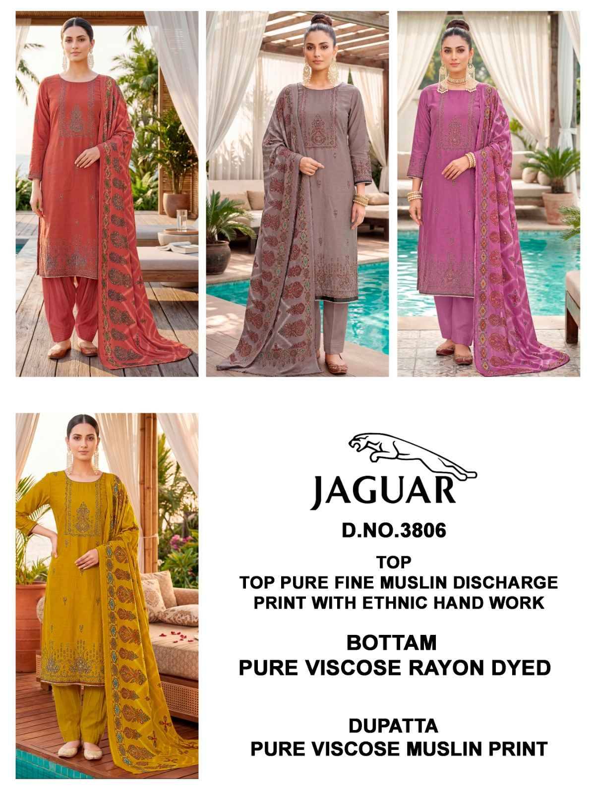 JAGUAR - 3806 Series By BIPSON PRINTS Beautiful Stylish Festive Suits Fancy Colorful Casual Wear & Ethnic Wear & Ready To Wear Pure Visocse Muslin Print With Embroidered Dresses At Wholesale Price